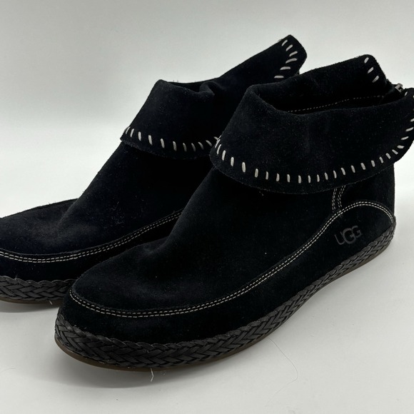 UGG Shoes - UGG Varney Women's Sz 10 Suede Moccasin Blanket Stitch Boho Retro Booties Black